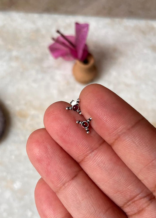 925 sterling silver Teekona studs with pink cubic zirconia  