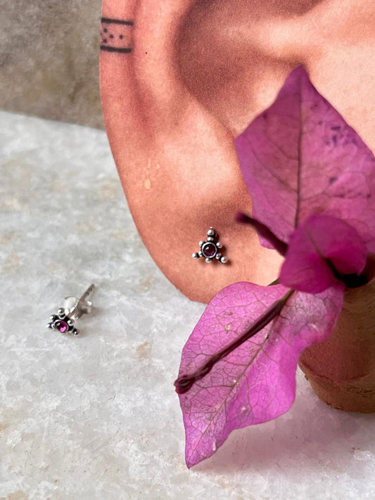 Rawa Pink CZ Stone Studs 925 Sterling Silver Earrings  