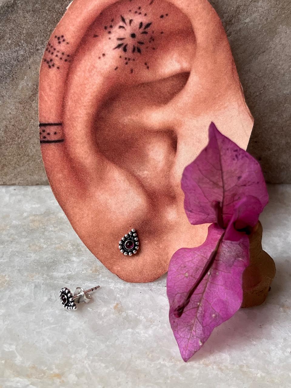 Trendy pink CZ drop design stud earrings in 925 sterling silver