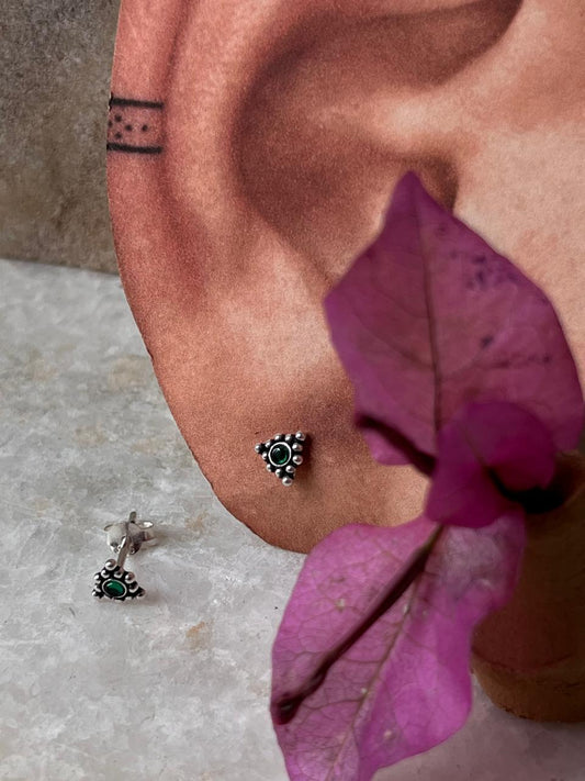 Teekona Green Cz Stone Studs 925 Sterling Silver Earrings