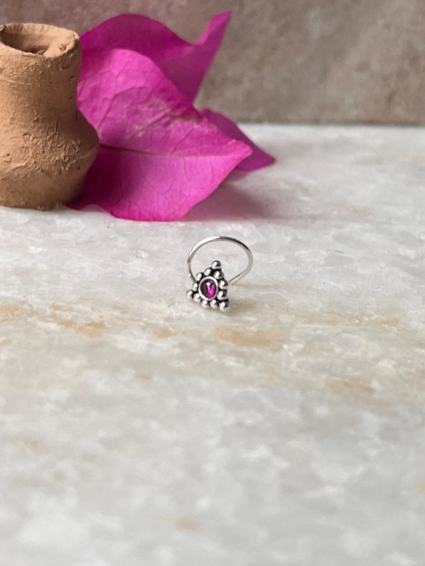 Tribal Rawa Pink Cz Stone Wired Back 925 Sterling Silver Nose pin