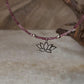 Pink Tourmaline Natural Crystal With Lotus Charm 925 Sterling Silver Choker Necklace