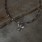 Amethyst & Fresh Water Rice Pearl Natural Crystal With Cherub Angel Charm 925 Sterling Silver Choker Necklace