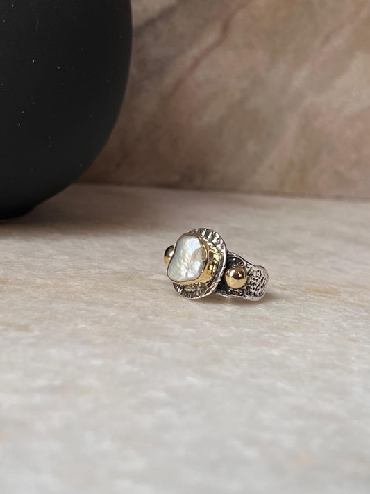 Baroque Pearl Rustic Fusion Handcrafted 925 Sterling Silver Ring