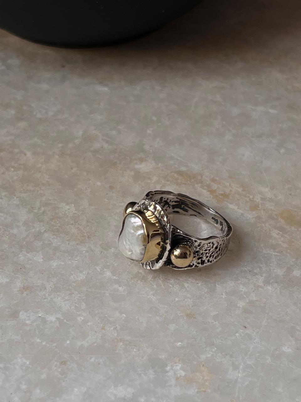 Baroque Pearl Rustic Fusion Handcrafted 925 Sterling Silver Ring