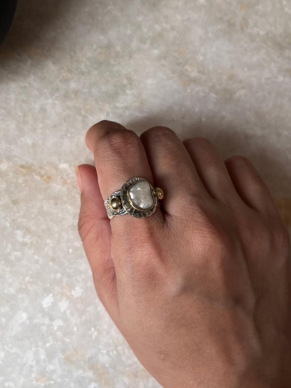 Baroque Pearl Rustic Fusion Handcrafted 925 Sterling Silver Ring