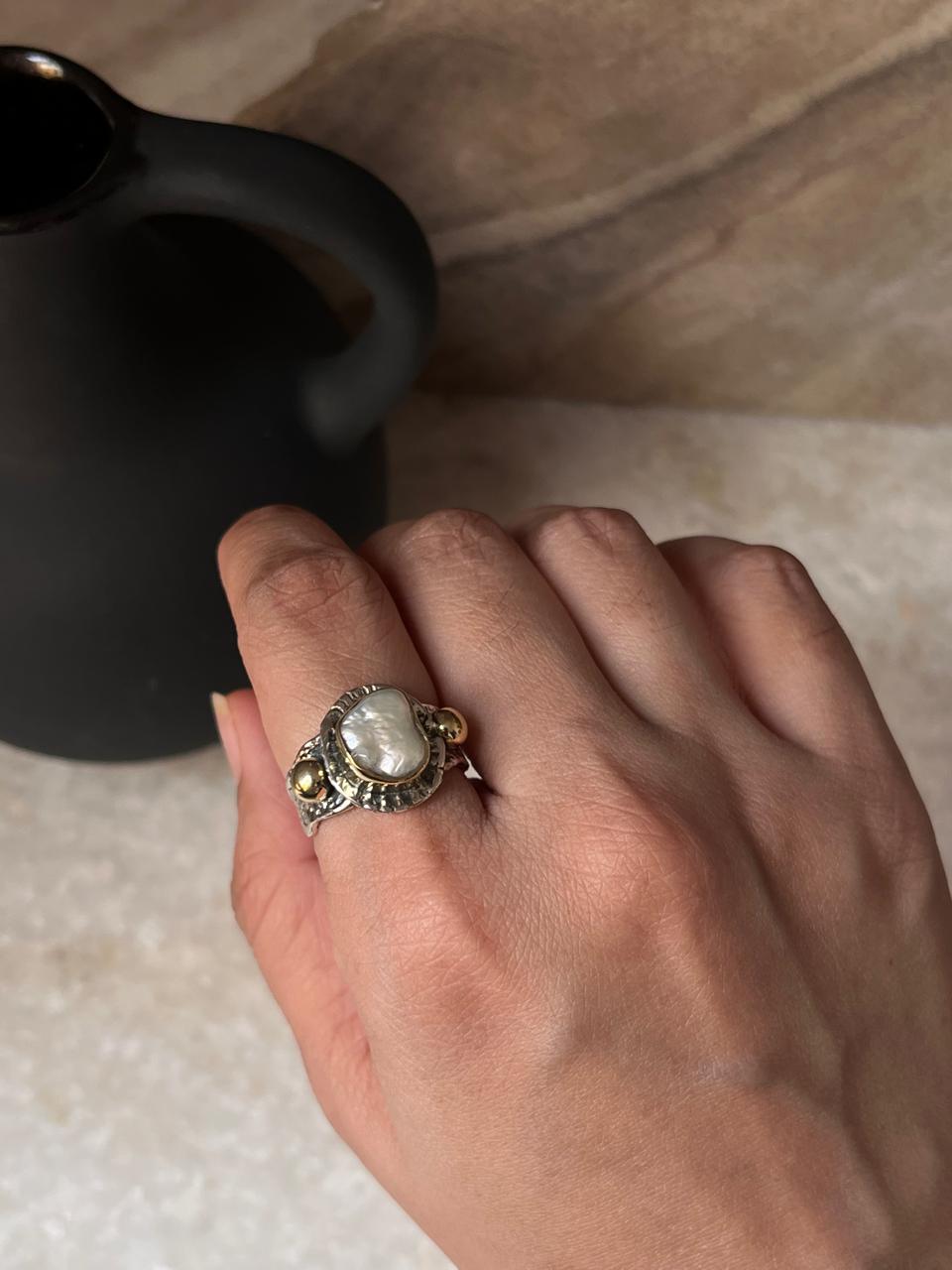 Baroque Pearl Rustic Fusion Handcrafted 925 Sterling Silver Ring