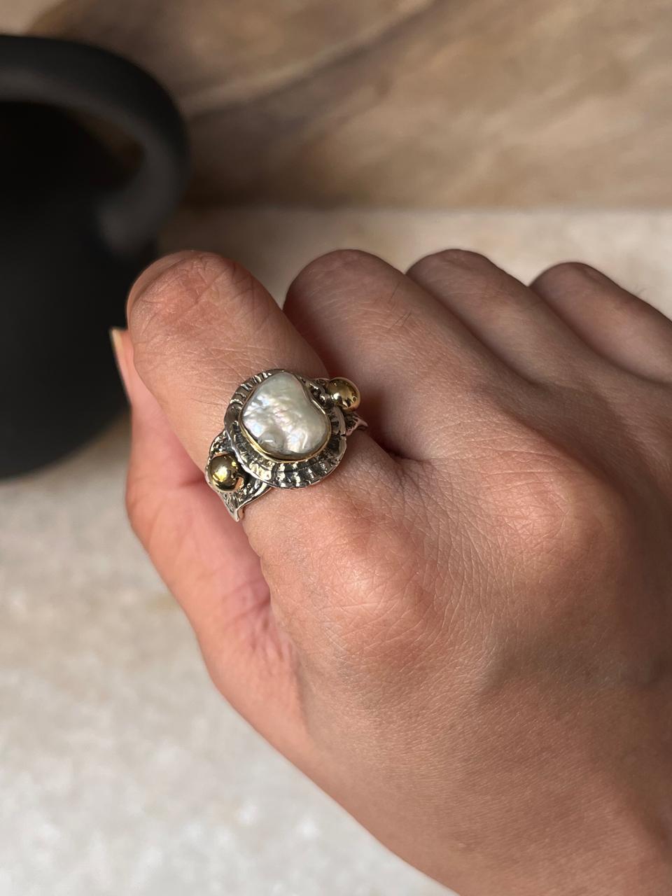 Baroque Pearl Rustic Fusion Handcrafted 925 Sterling Silver Ring