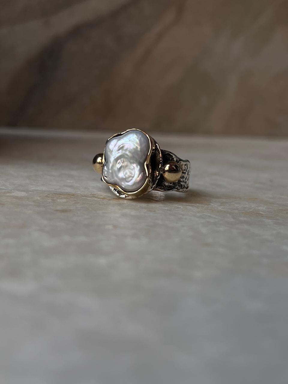 Baroque Pearl Rustic Fusion Handcrafted 925 Sterling Silver Ring