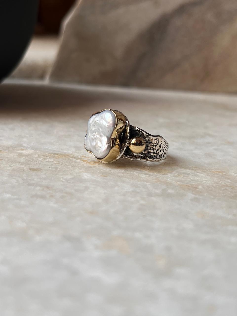 Baroque Pearl Rustic Fusion Handcrafted 925 Sterling Silver Ring