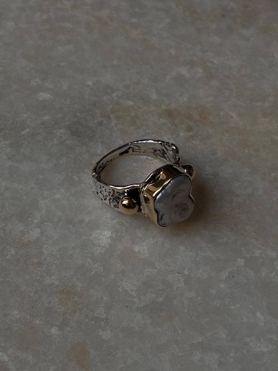 Baroque Pearl Rustic Fusion Handcrafted 925 Sterling Silver Ring
