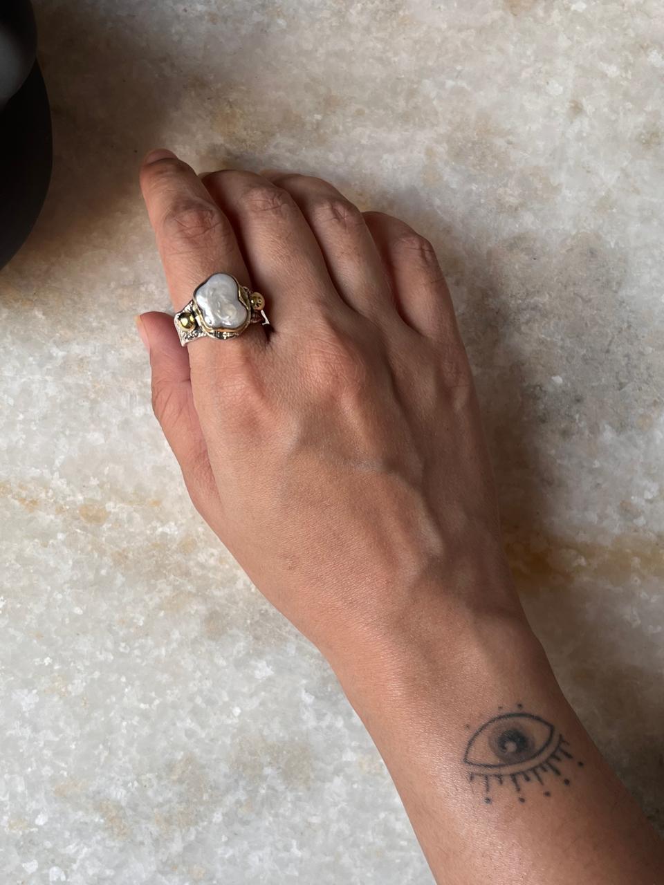 Baroque Pearl Rustic Fusion Handcrafted 925 Sterling Silver Ring