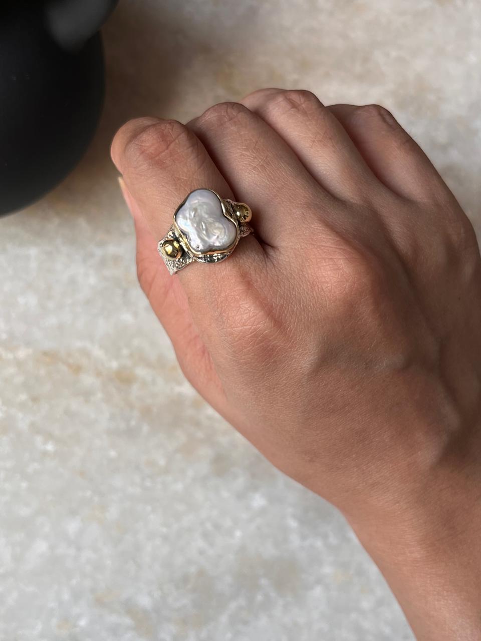 Baroque Pearl Rustic Fusion Handcrafted 925 Sterling Silver Ring