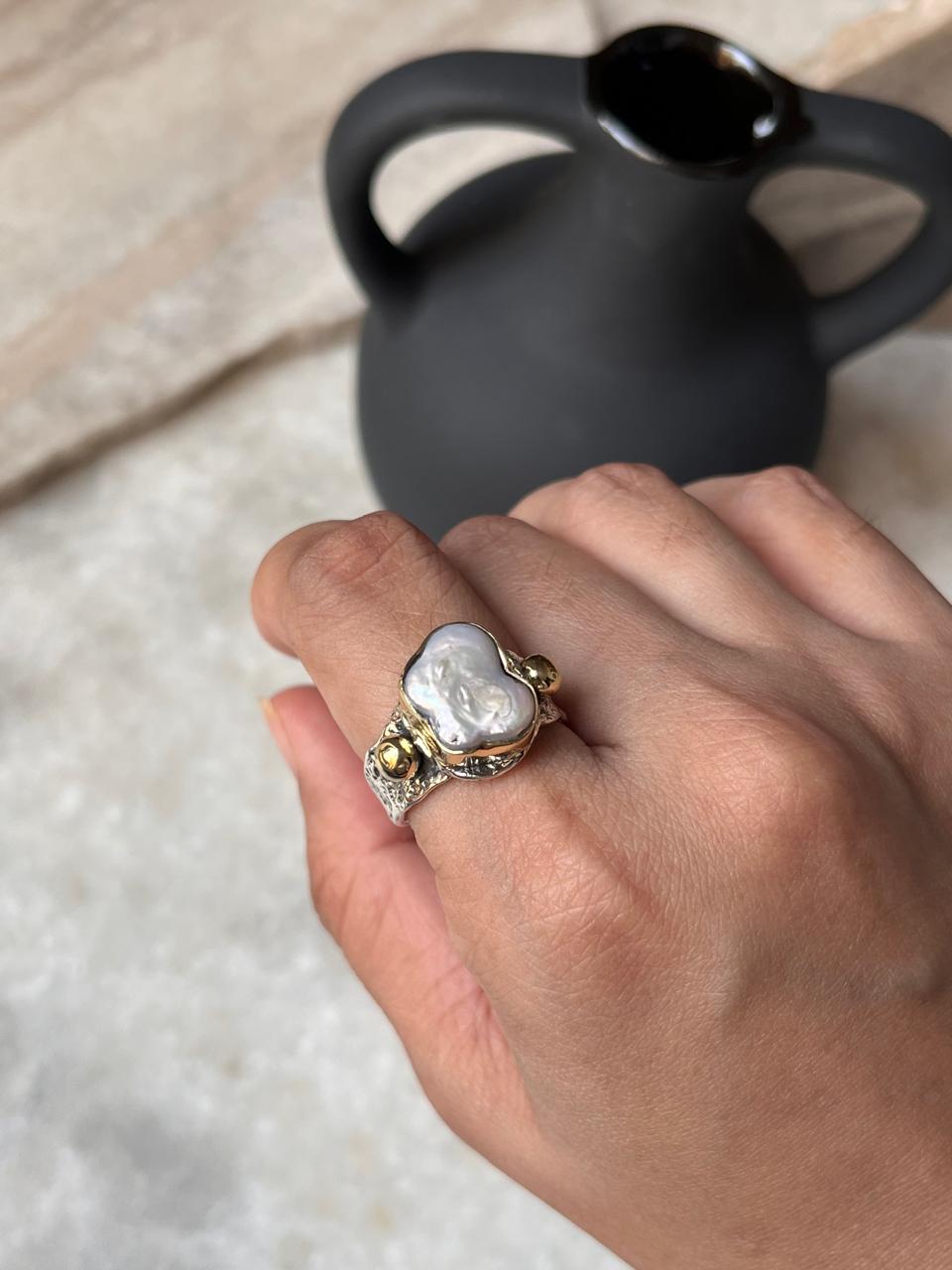 Baroque Pearl Rustic Fusion Handcrafted 925 Sterling Silver Ring