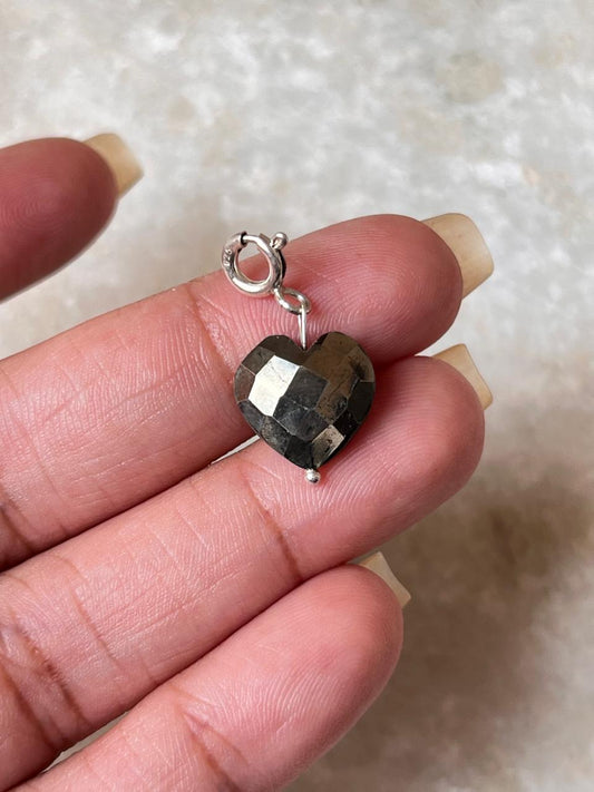 Pyrite Heart Crystal 925 Sterling Silver Charm