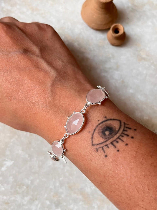 Rose Quartz 925 Sterling Silver Bracelet