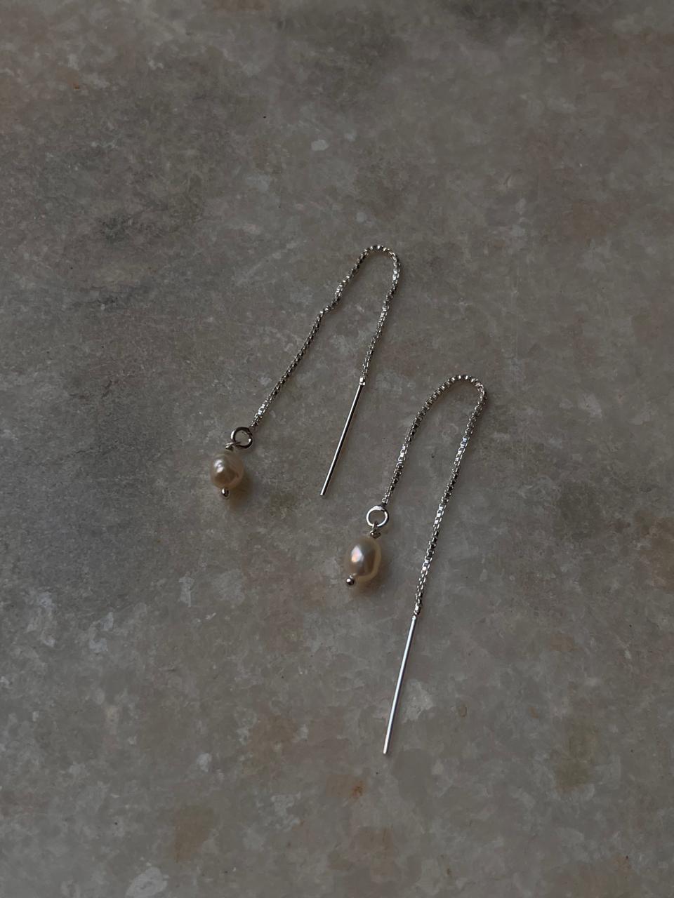 Fresh Water Pearl Handcrafted Threader/Sui Dhaga 925 Sterling Silver Earrings