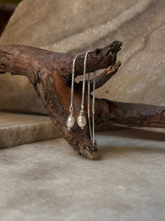 Fresh Water Pearl Handcrafted Threader/Sui Dhaga 925 Sterling Silver Earrings