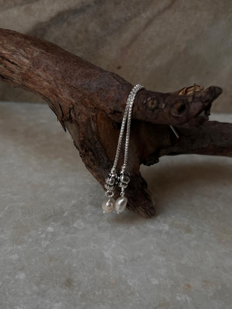 Blossom Flower & Fresh Water Pearl Charm Handcrafted Threader/Sui Dhaga 925 Sterling Silver Earrings