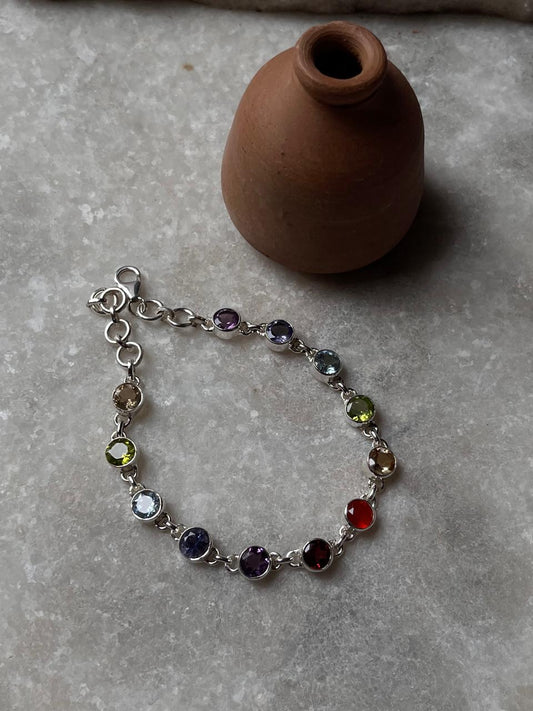 Seven Chakra Round 925 Sterling Silver Bracelet