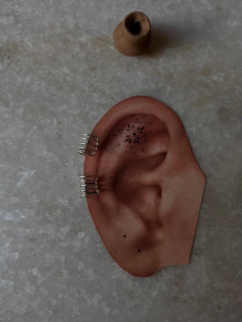 Sterling Silver Ear Cuff with Engraved Line Pattern  