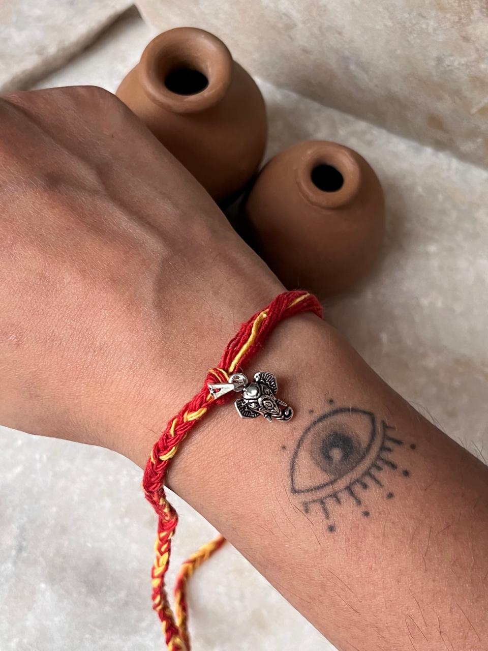 Handcrafted Silver Ganesh Rakhi for Raksha Bandhan  