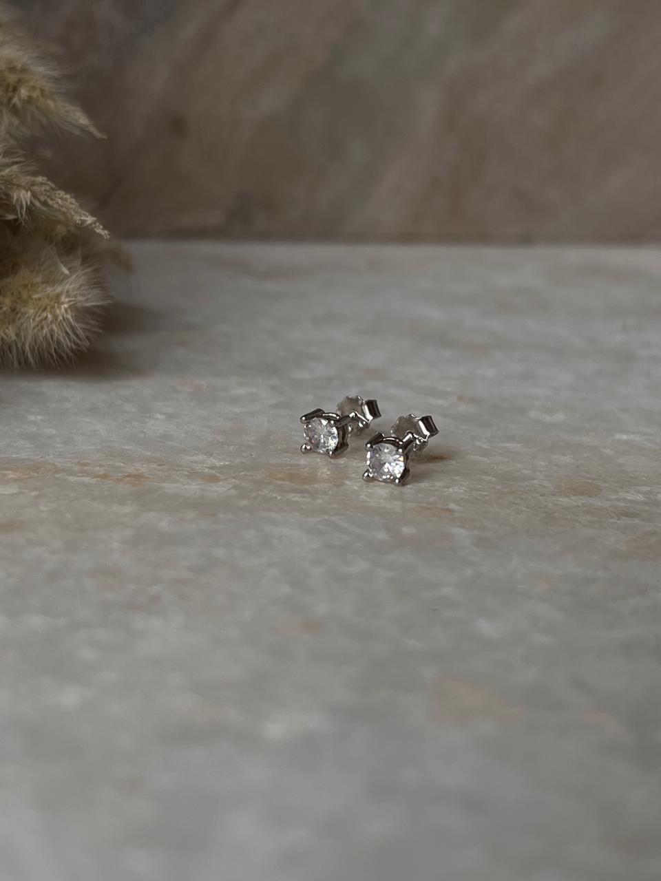 Small Round Cubic Zirconia Studs 4mm in Silver