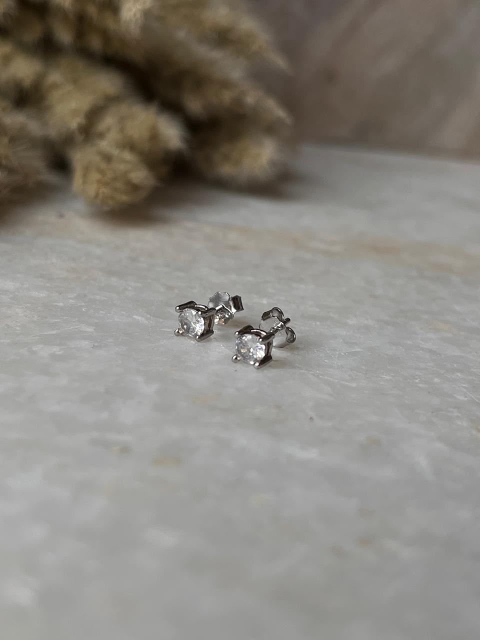 Classic 4mm CZ Round Stud Earrings Sterling Silver  