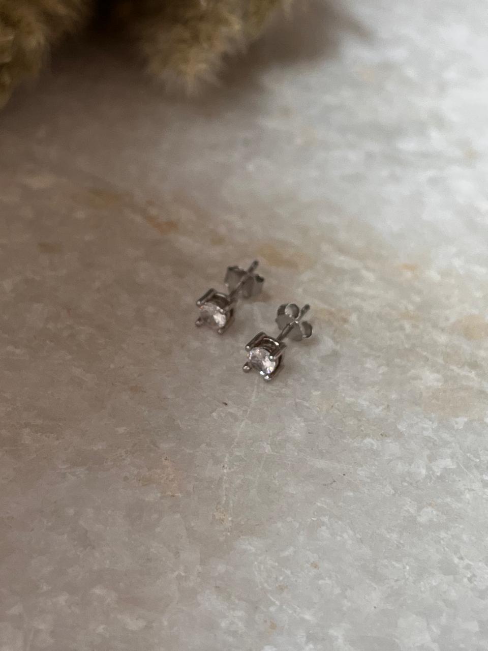 Tiny 4mm Round CZ Studs in 925 Sterling Silver  
