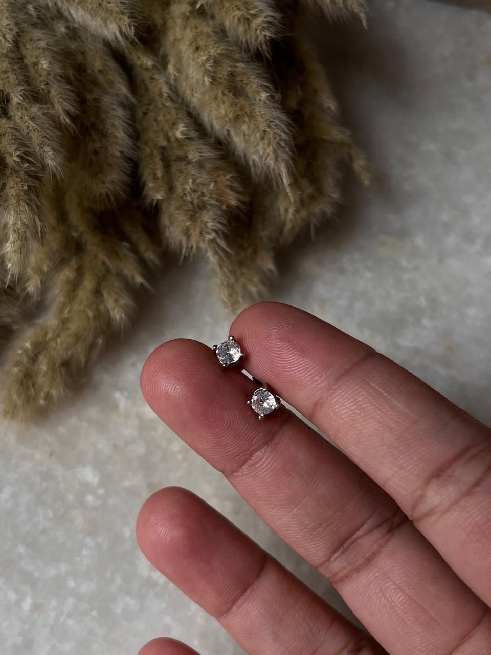 Round CZ 4mm Sterling Silver Stud Earrings  