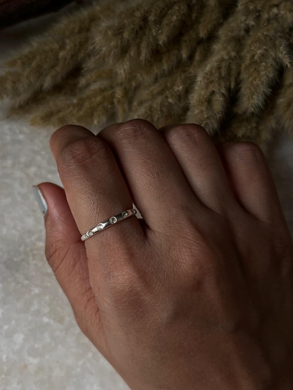 White Topaz Eclipse Band 925 Sterling Silver Ring