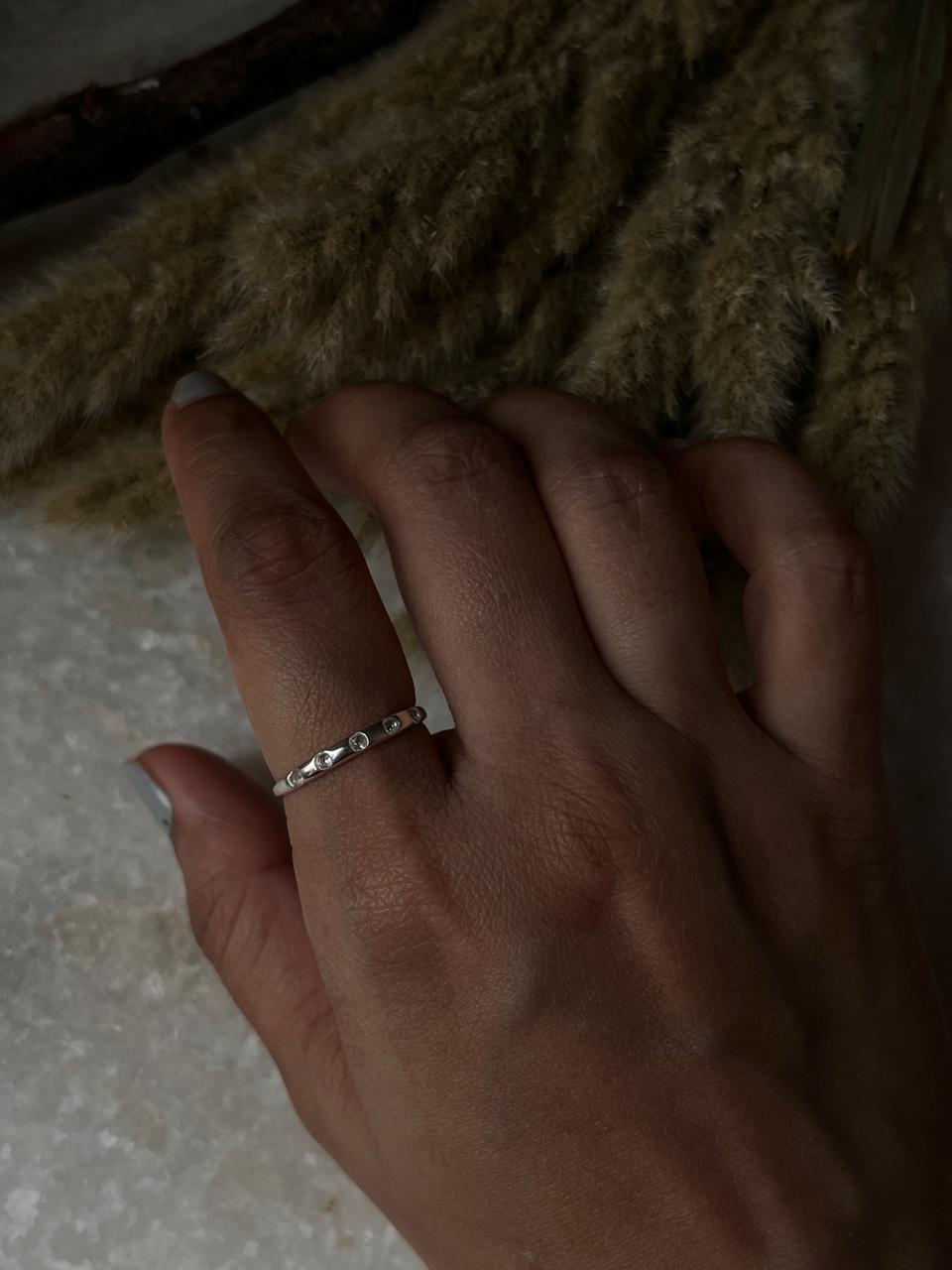 White Topaz Eclipse Band 925 Sterling Silver Ring