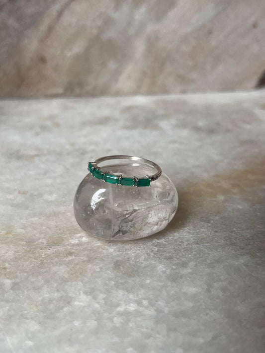 Green Onyx Baguette Eternity Band 925 Sterling Silver Ring