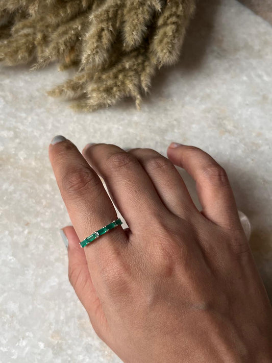 Green Onyx Baguette Eternity Band 925 Sterling Silver Ring