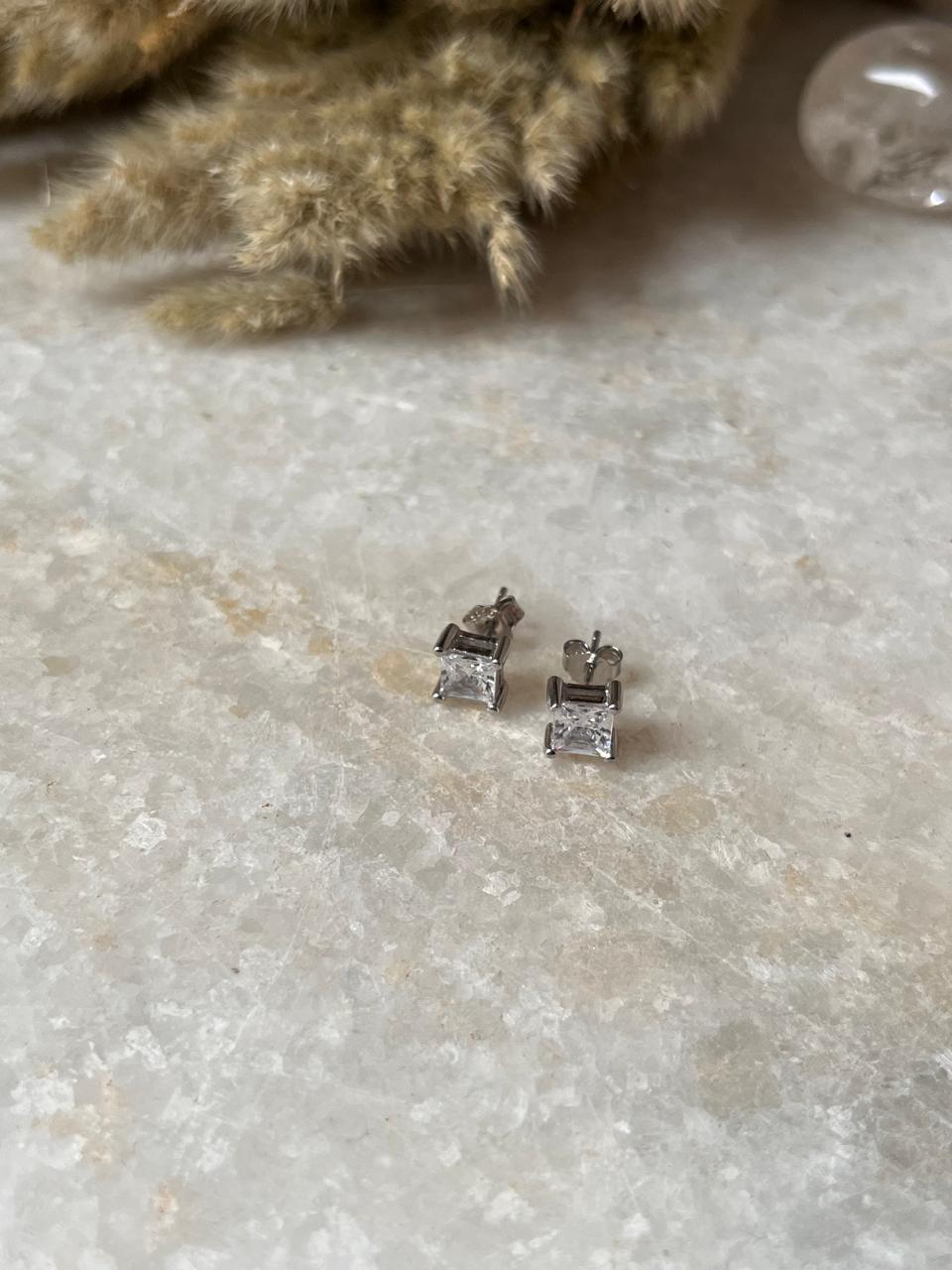 Timeless Square CZ 6mm Push Back Studs in Sterling Silver
