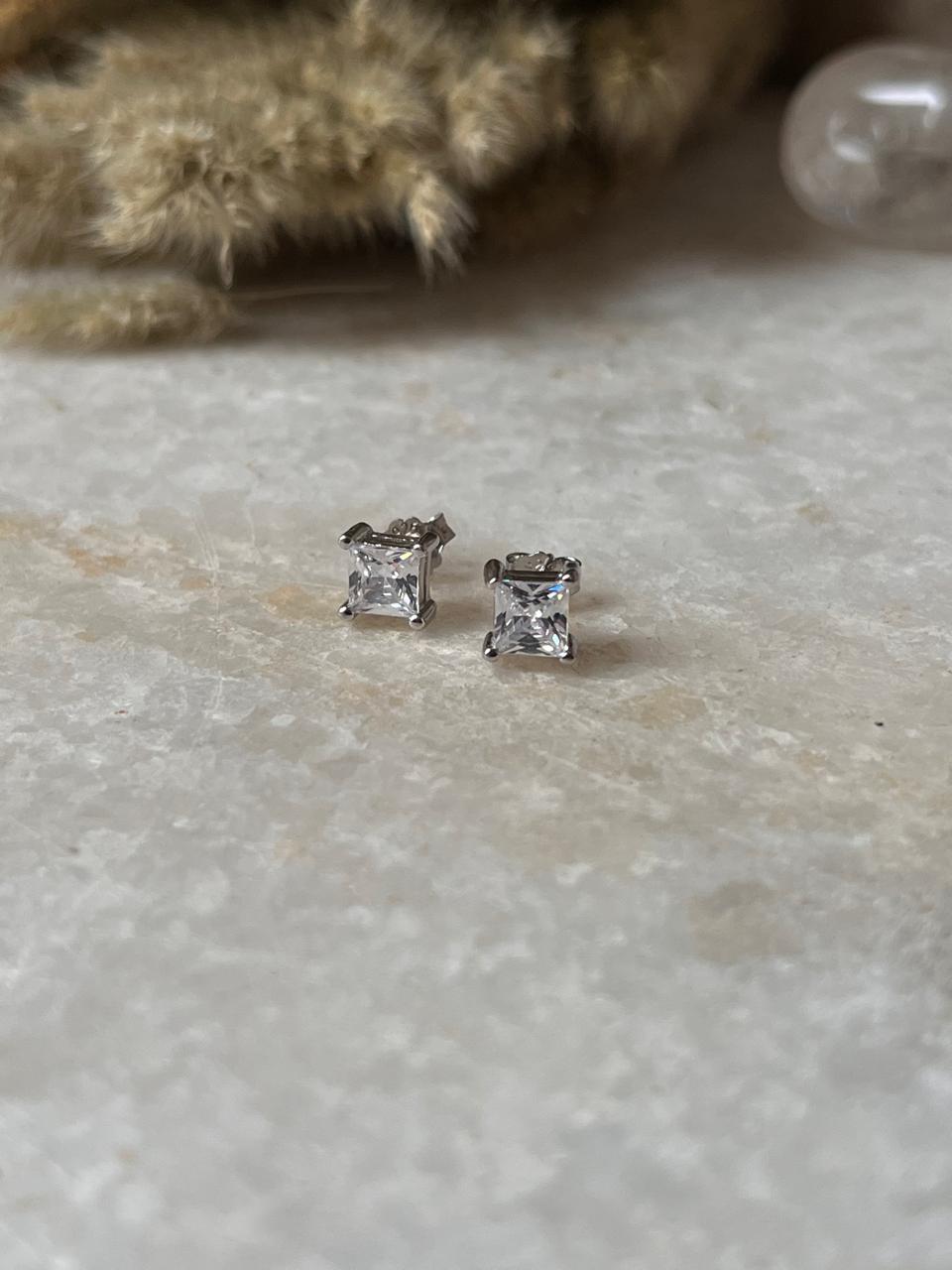 Minimalist Square CZ Stud Earrings in Solid 925 Silver  