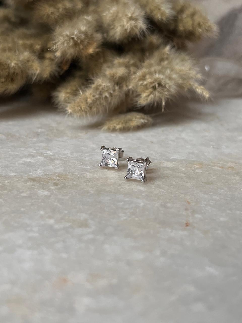 925 Silver Stud Earrings with 6mm Square CZ Stones