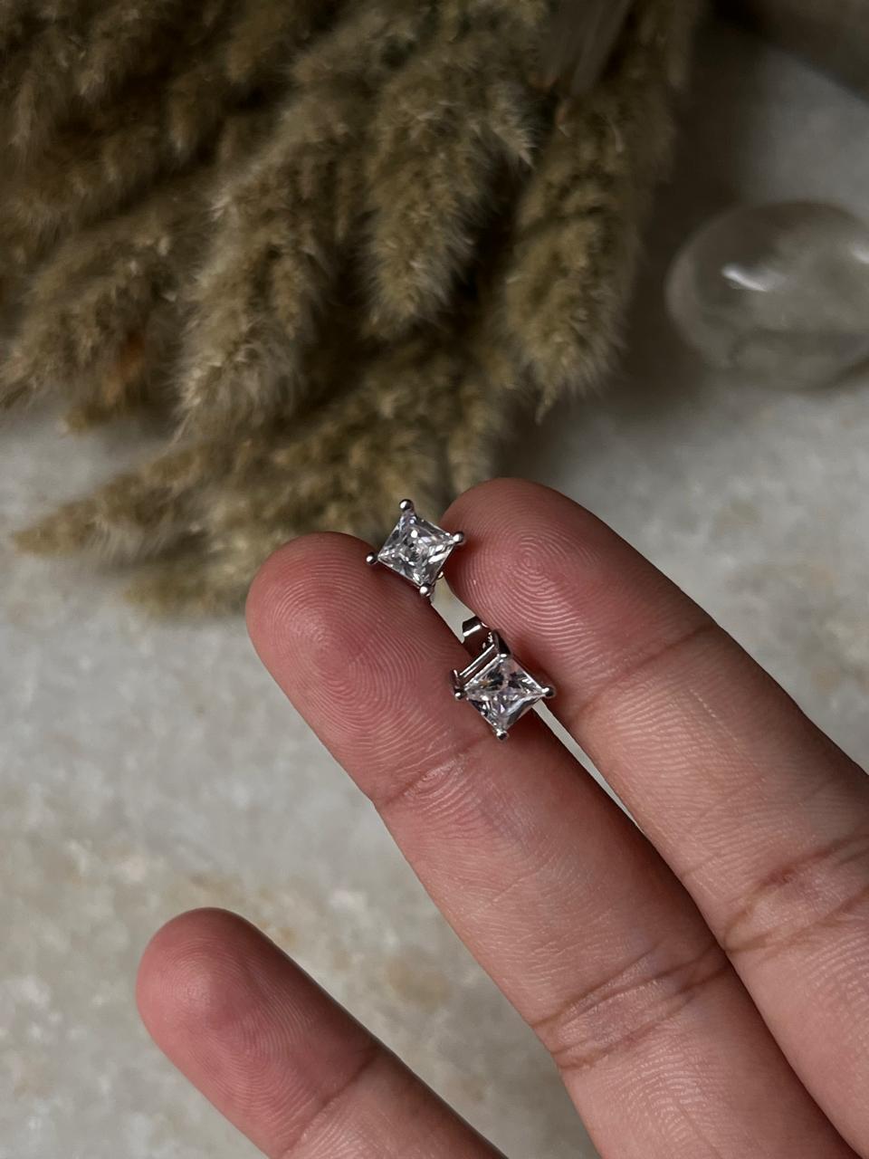 Sparkling Square Cut CZ Stud Earrings – 6mm in Sterling Silver  