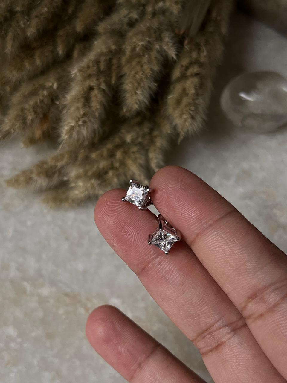 925 Sterling Silver Square Stud Earrings with Brilliant CZ  