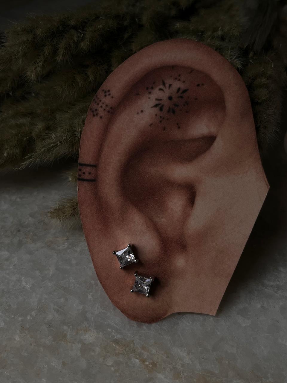 6mm Square CZ Earrings for Daily Wear – Sterling Silver Studs  