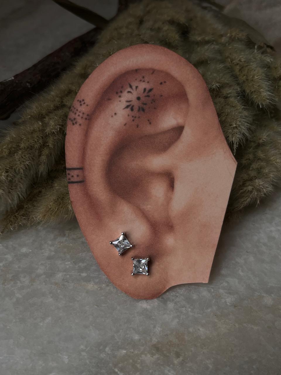 Sterling Silver 6mm Square Cubic Zirconia Push Back Studs