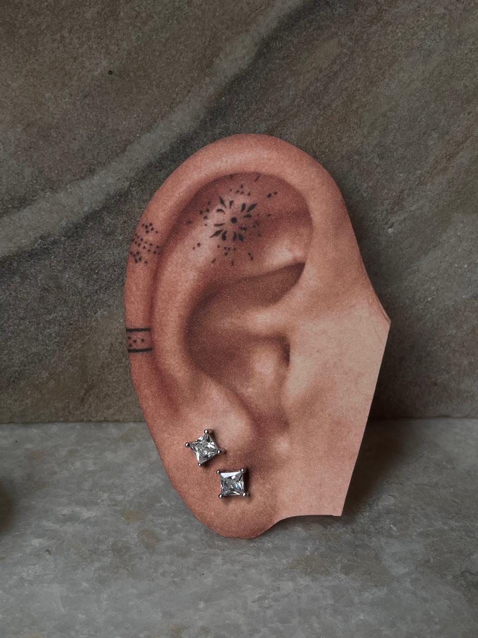 Classic Push Back CZ Square Earrings in 925 Sterling Silver  