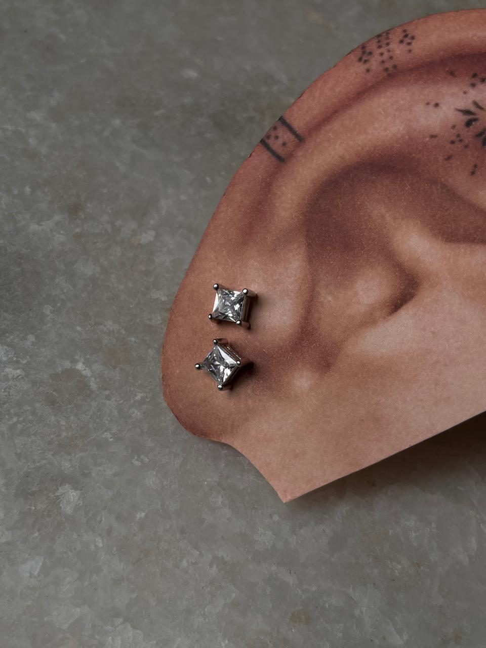 Elegant 6mm Cubic Zirconia Square Studs in Sterling Silver  