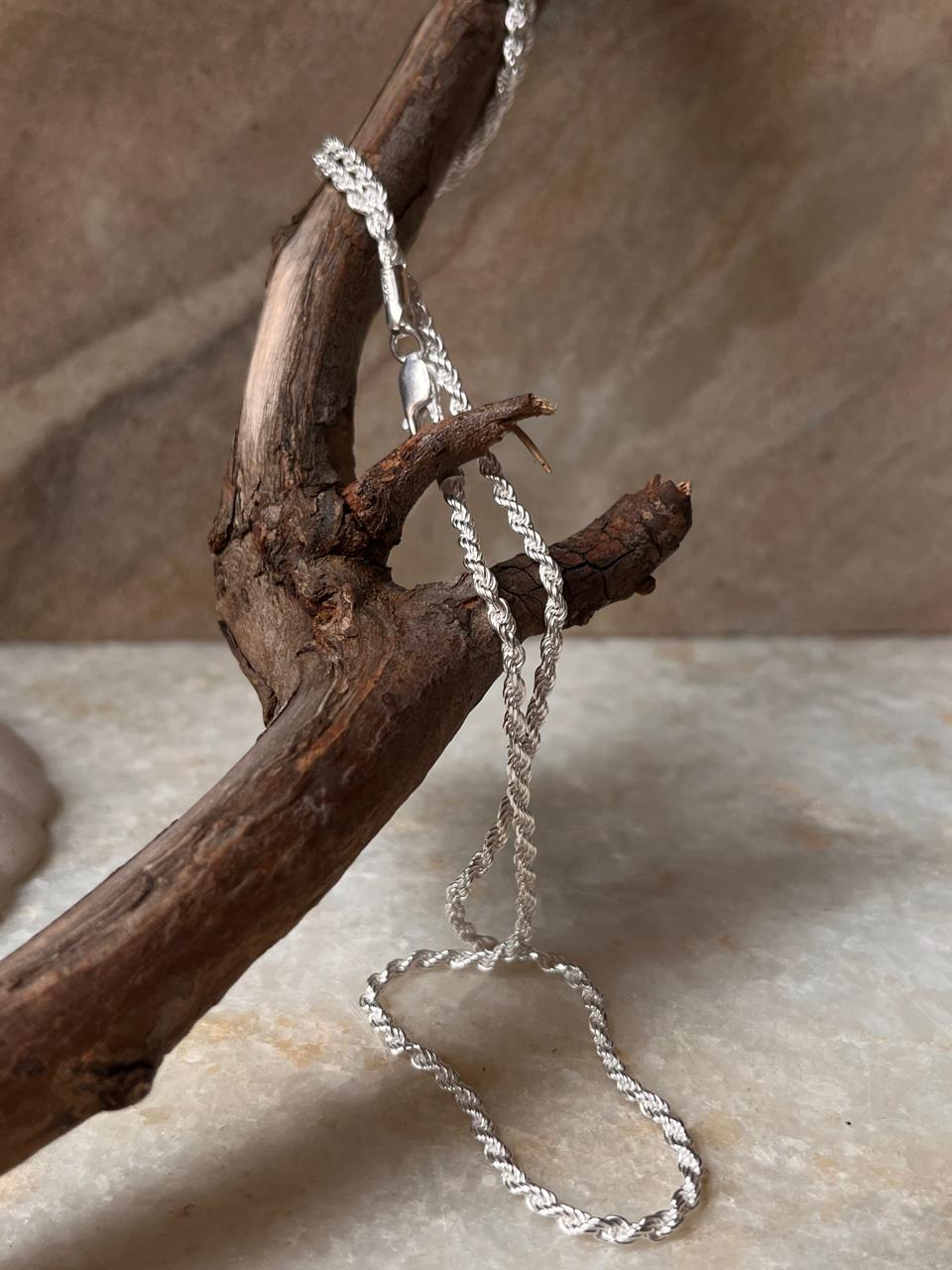High shine silver rope chain in pure sterling silver