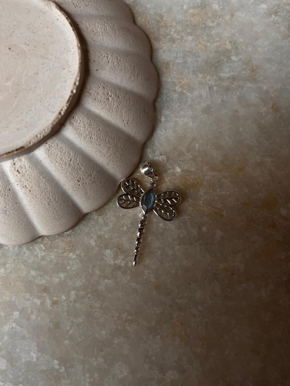 Labradorite Dragonfly 925 Sterling Silver Pendant