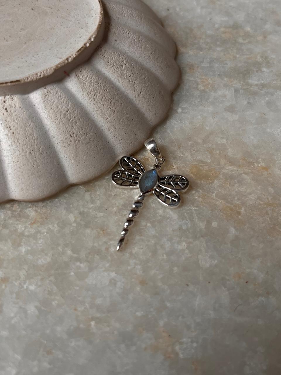 Labradorite Dragonfly 925 Sterling Silver Pendant