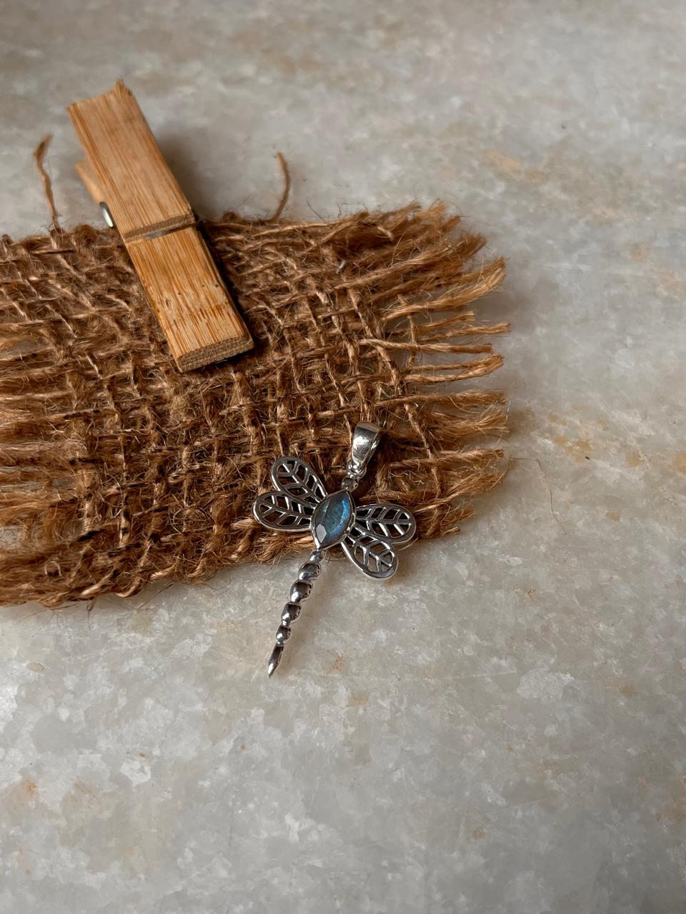 Labradorite Dragonfly 925 Sterling Silver Pendant