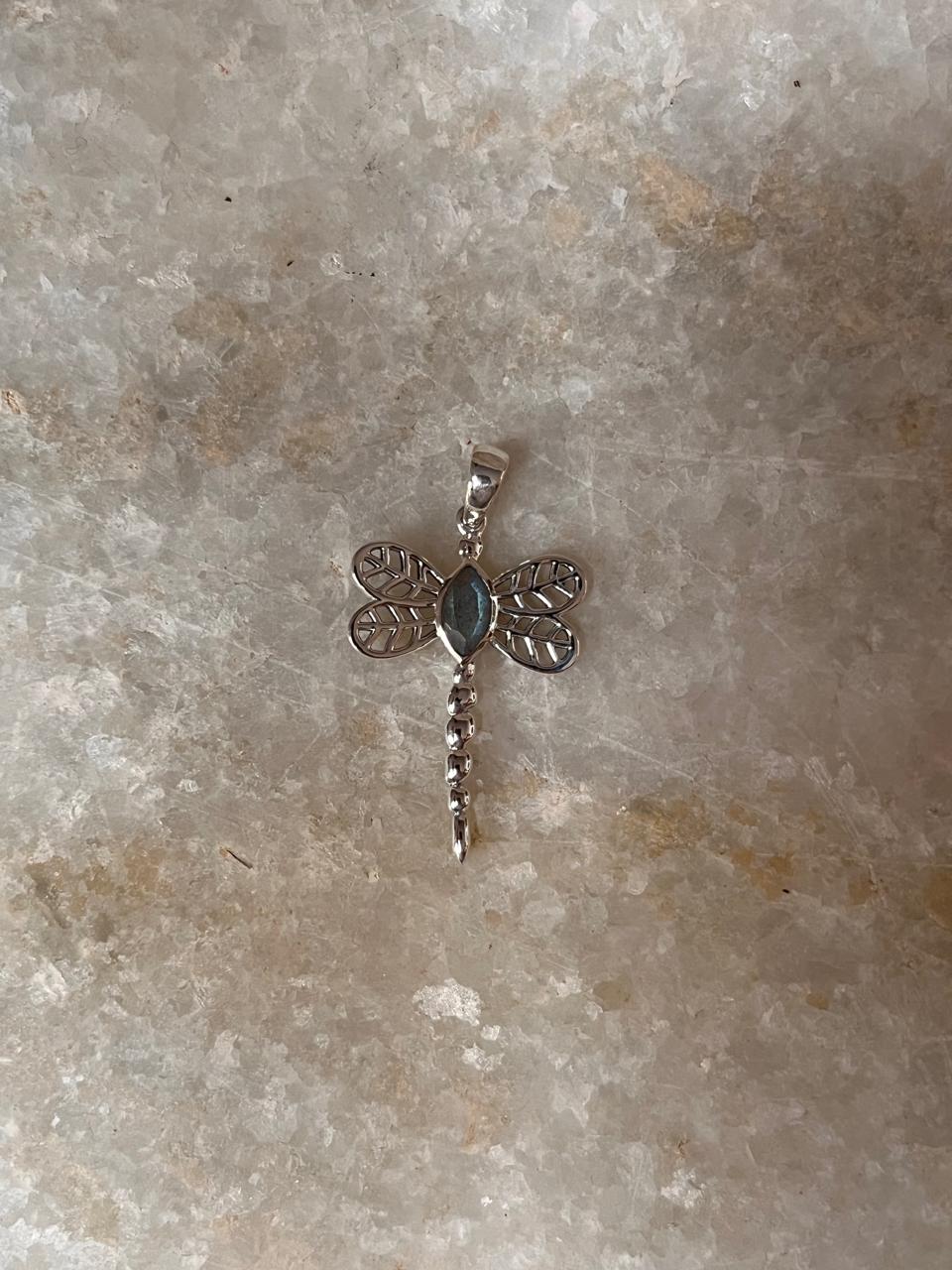 Labradorite Dragonfly 925 Sterling Silver Pendant