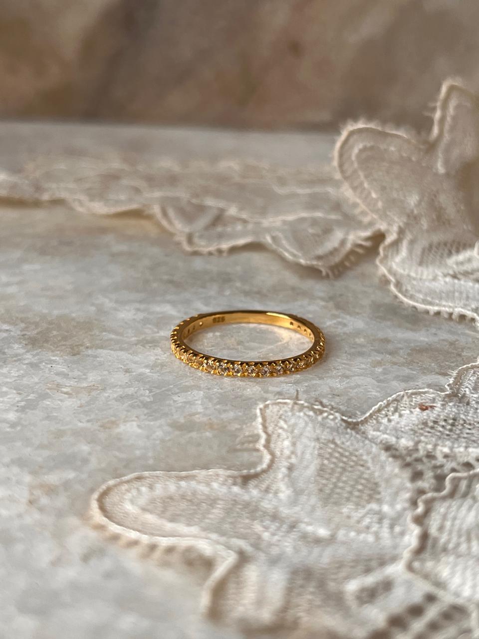 Gold Vermeil White Topaz Full Eternity Band Ring in 925 Sterling Silver  