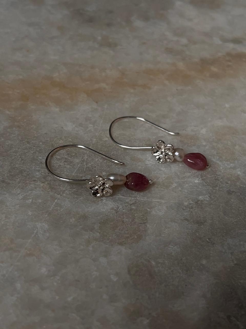 Handcrafted cherry blossom earrings in sterling silver  